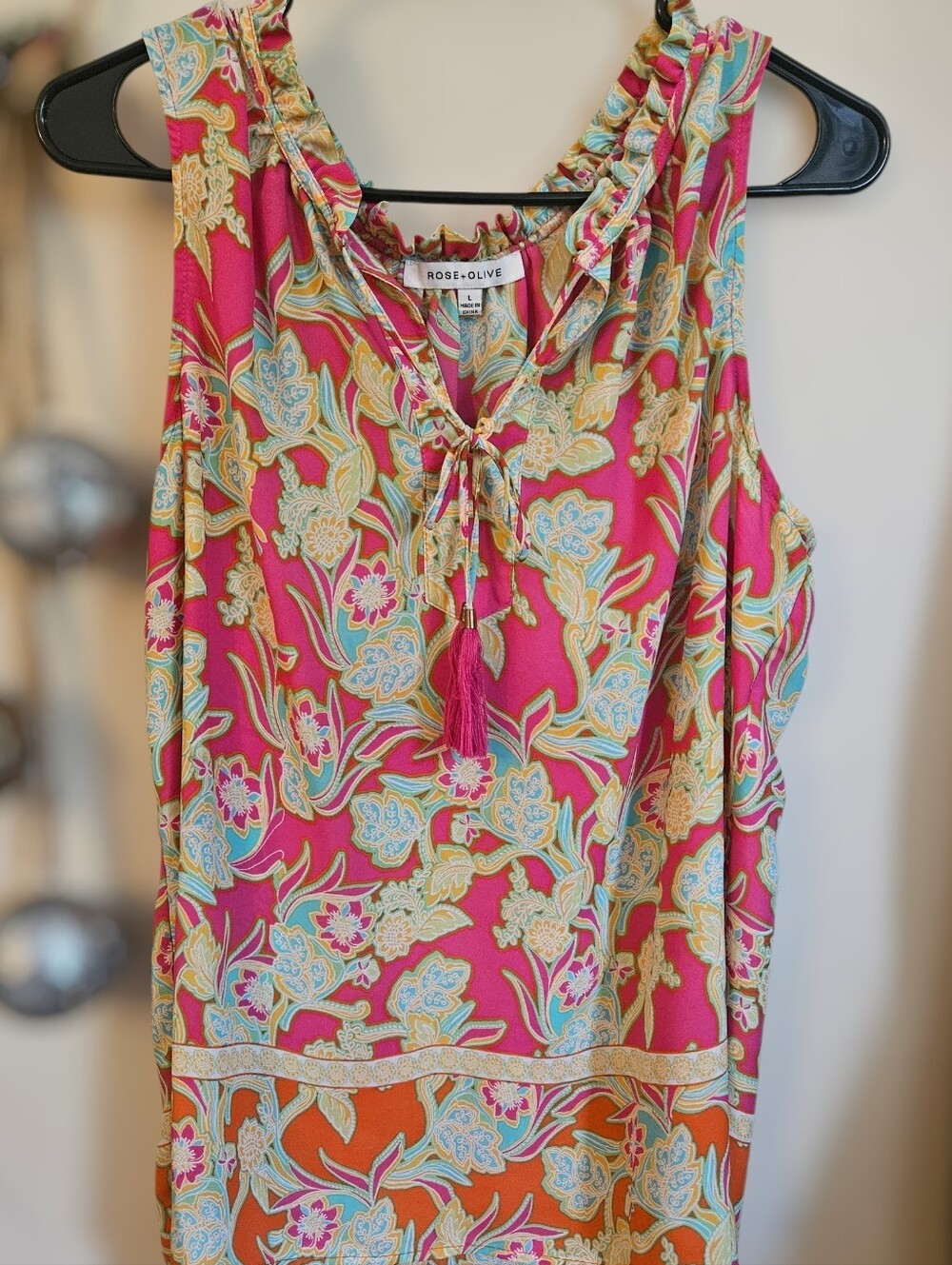Rose & Olive Pink Floral Sleeveless Shirt